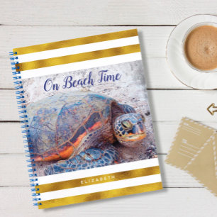 Hawaii Honu Sea Turtle On Beach Time Script Gold Notizblock