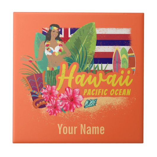 Hawaii Hula Dancer Retro Pacific Vintag Souvenir Fliese (Vorderseite)