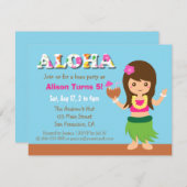 Hawaii Hula Girl Luau Geburtstagsparty Einladung (Vorne/Hinten)