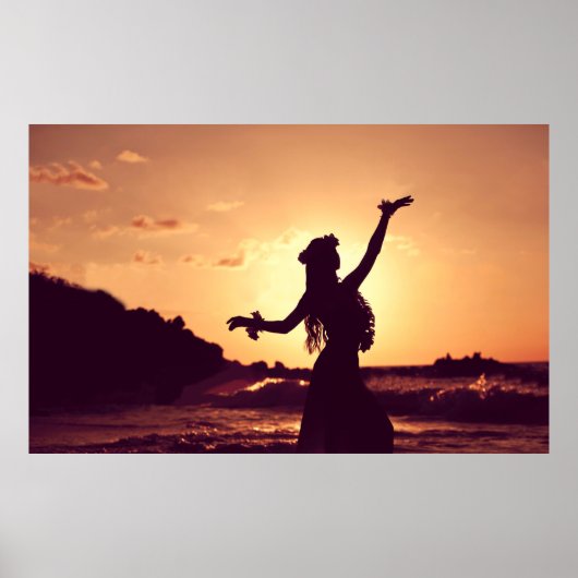 Hawaii, hula Girl Silhouette bei Sonnenuntergang, Poster (Vorne)