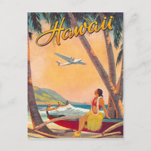 Hawaii, Hula-Mädchen an tropischer Küste, Vintage- Postkarte