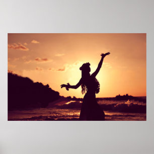 Hawaii, hula Mädchen-Silhouette auf Poster
