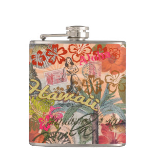 Hawaii Hula Reise Blumen Vintage Flachmann