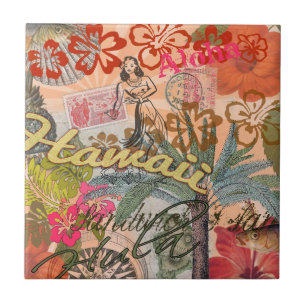 Hawaii Hula Reise Blumen Vintage Fliese