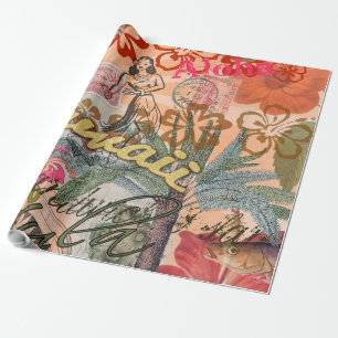 Hawaii Hula Reise Blumen Vintage Geschenkpapier