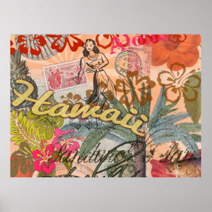 Hawaii Hula Reise Blumen Vintage Poster