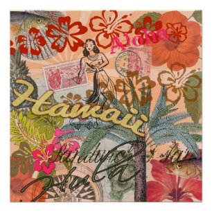 Hawaii Hula Reise Blumen Vintage Poster