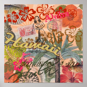 Hawaii Hula Reise Blumen Vintage Poster
