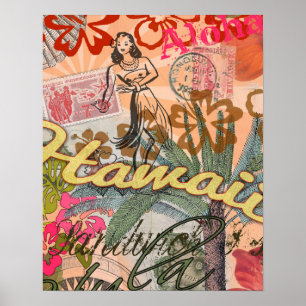 Hawaii Hula Reise Blumen Vintage Poster