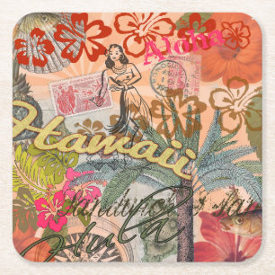 Hawaii Hula Reise Blumen Vintage Rechteckiger Pappuntersetzer