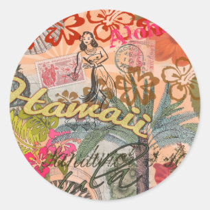 Hawaii Hula Reise Blumen Vintage Runder Aufkleber