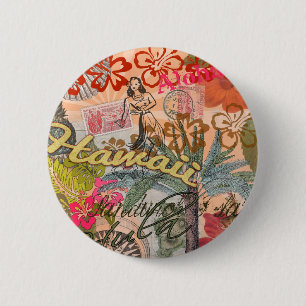Hawaii Hula Travel Blume Vintag Button
