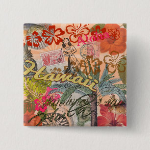Hawaii Hula Travel Blume Vintag Button