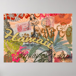 Hawaii Hula Travel Blume Vintag Poster