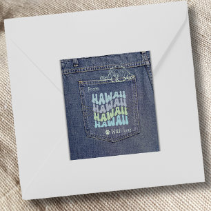 Hawaii Hund in Jean Pocket Classic Square Sticker
