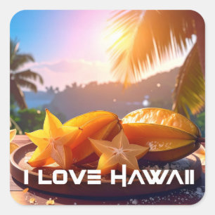 HAWAII - ICH LIEBE HAWAII QUADRATISCHER AUFKLEBER