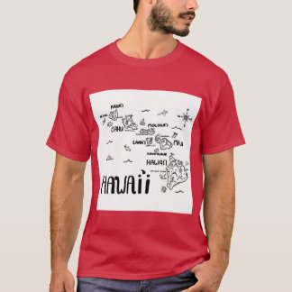 Hawaii Illustriert Map Black and White T-Shirt