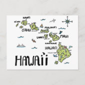 Hawaii Illustriert Map Postkarte (Vorderseite)