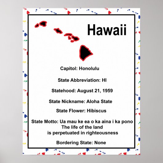 Hawaii Information Educational US Staat Poster (Vorne)