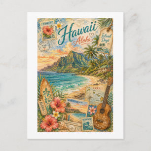 Hawaii Insel Vintage Reise Collage  Postkarte