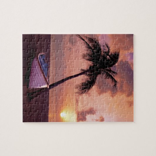 Hawaii Island Travel Beach Sunset Palm Tree Boat Puzzle (Horizontal)