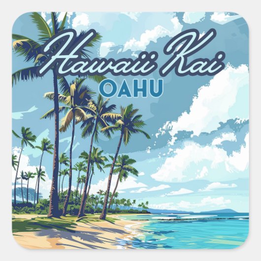 Hawaii Kai Honolulu Oahu Hawaii Retro Quadratischer Aufkleber (Vorderseite)