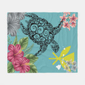 Hawaii Kanaka Turtle Hibiskus Plumeria Tropical Fleecedecke (Vorderseite (Horizontal))