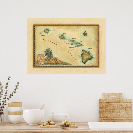 Hawaii Karte, Größen 2 Poster (Küche)