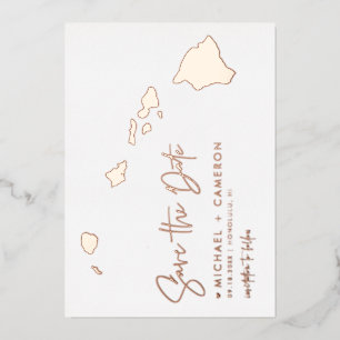 Hawaii-Karte Minimalistische Save-The-Date Rose Go Folieneinladung