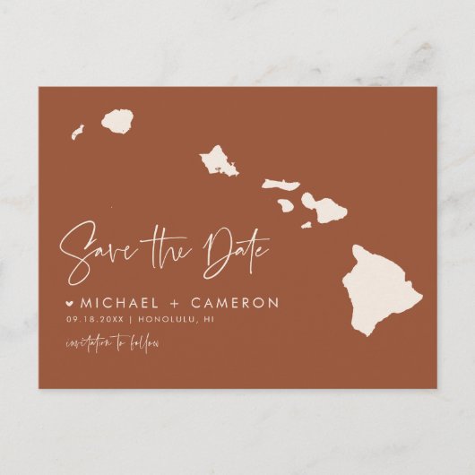 Hawaii Karte Terracotta Save the Date (Vorderseite)
