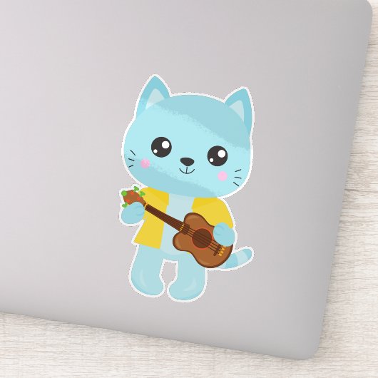 Hawaii Katze, Niedliche Katze, blaue Katze, Gitarr Aufkleber (Detail)
