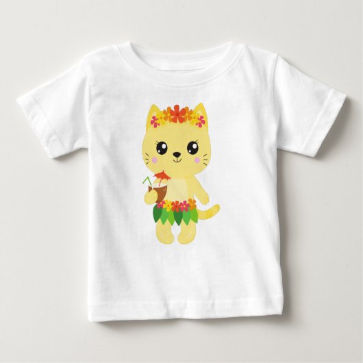 Hawaii Katze, Niedliche Katze, Gelbe Katze, Blume, Baby T-shirt (Vorderseite)