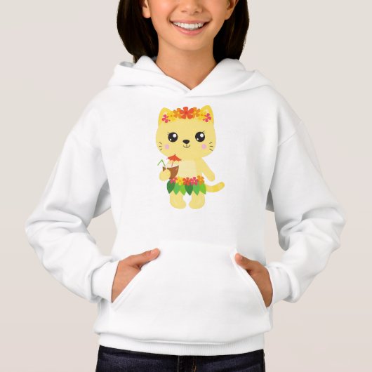Hawaii Katze, Niedliche Katze, Gelbe Katze, Blume, Hoodie (Vorderseite)