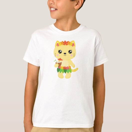 Hawaii Katze, Niedliche Katze, Gelbe Katze, Blume, T-Shirt (Vorderseite)