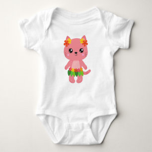 Hawaii Katze, Niedliche Katze, rosa Katze, Blume, Baby Strampler