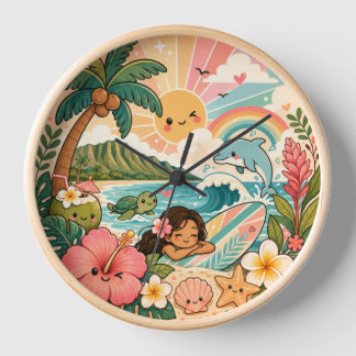 Hawaii Kawaii Surferin tropisch süße Uhr