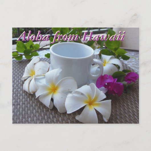 Hawaii Kona Kaffee und Plumerias Postkarte (Vorderseite)