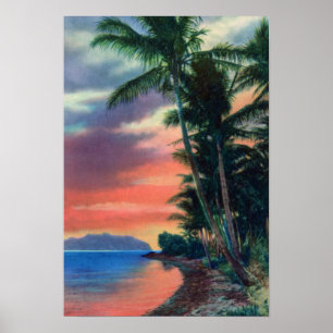 Hawaii-Küste bei Sonnenuntergang Poster