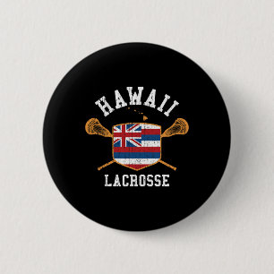 Hawaii Lacrosse Vintag Aloha State Flag Lax T-Shir Button