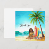 Hawaii-Mädchen mit Surfbrett am Strand Dankeskarte (Vorne/Hinten)