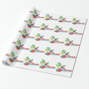 Hawaii mit Palmen, Blume und Surfbrett Geschenkpapier