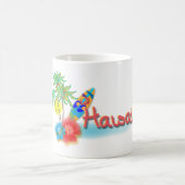 Hawaii mit Palmen, Blume und Surfbrett Kaffeetasse (Mittel)