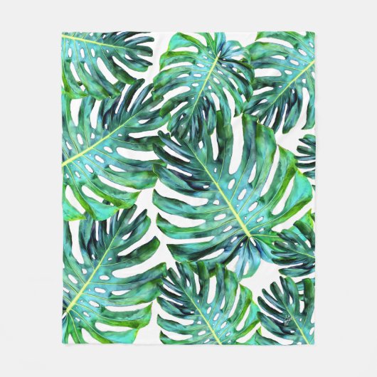 Hawaii Monstera Blatt Tropisches Grün Moderne Fleecedecke (Vorderseite)