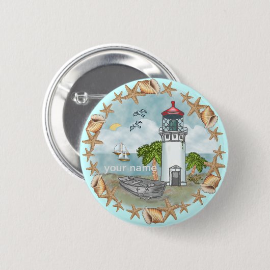 Hawaii Muscheln Leuchtturm-Button-Taste Button (Vorne & Hinten)
