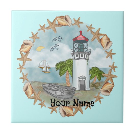 Hawaii Muscheln Lighthouse Tile Fliese (Vorderseite)
