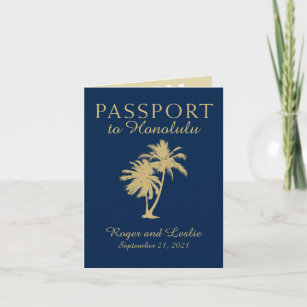 Hawaii Navy Blue and Gold Wedding Passport Einladung