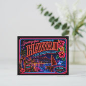 Hawaii Neon State Retro Vintage Postkarte (Stehend Vorderseite)