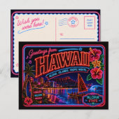 Hawaii Neon State Retro Vintage Postkarte (Vorne/Hinten)