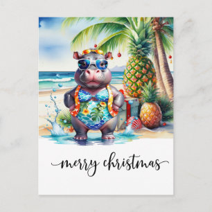 Hawaii Nilpferd feiert Weihnachten am Strand Postkarte