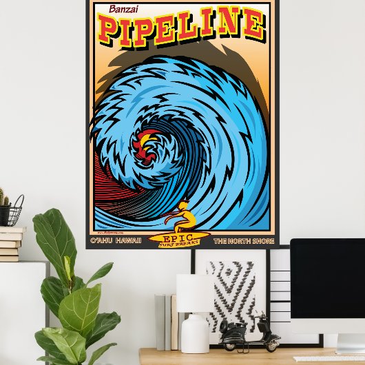 HAWAII NORTH SHORE SURFING POSTER (Heimbüro)